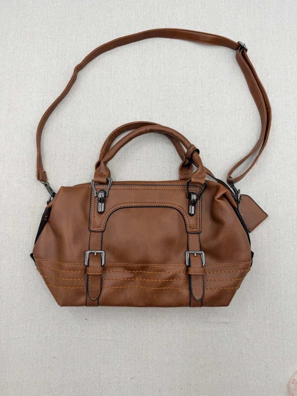 Brown Leatherette Satchel Handbag